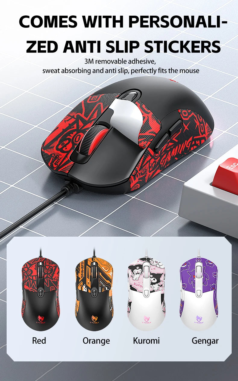 2026 Wired Gaming Mouse Cute Personalized Anti Slip Sticker 6-Key Office Mouse Suitable For Desktop And Laptop Computers NEW HOT