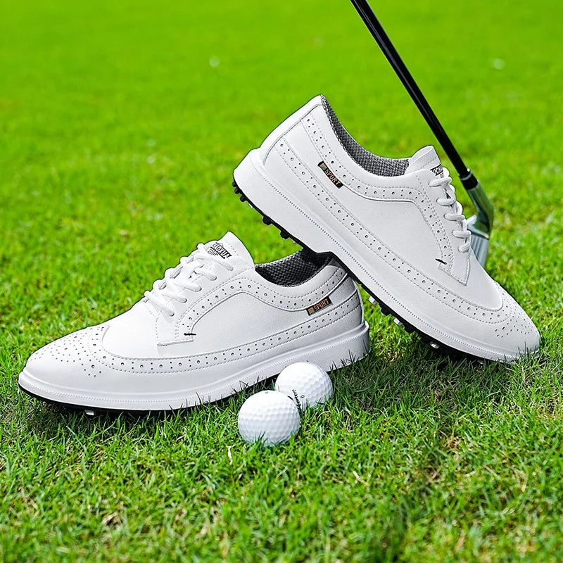 Scarpe da golf professionali da uomo in pelle di alta qualità, traspiranti, scarpe sportive per competizioni e allenamenti di golf, taglie forti 39-47#