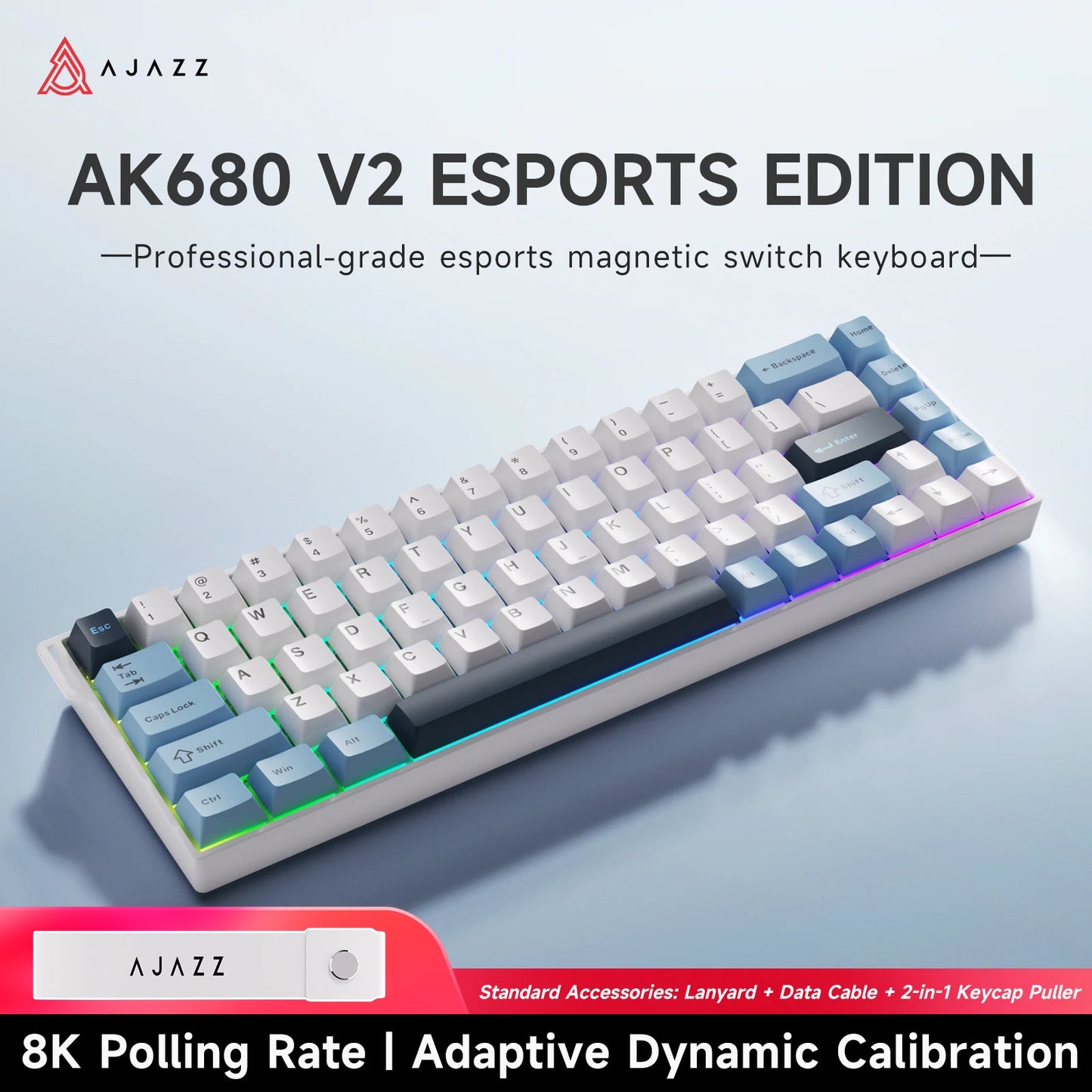 AJAZZ AK680 V2 E-sports Magnetic Switch Keyboard 8K Polling Rate 128K Ultra-high Scan Rate Aluminum Alloy Positioning Plate