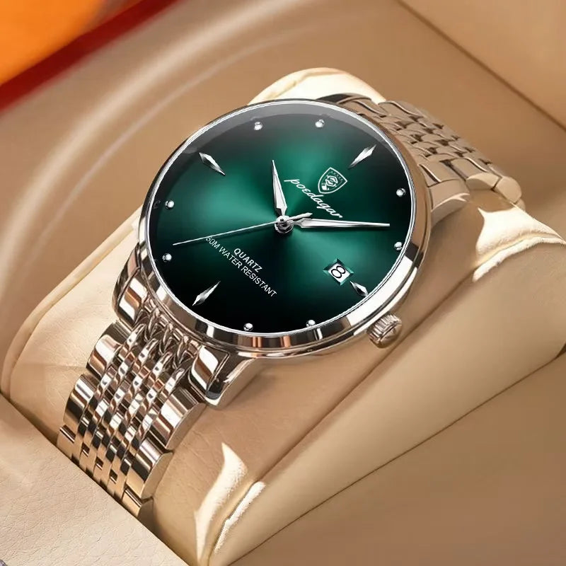 Montre homme POEDAGAR Business Quartz, acier inoxydable, étanche, date lumineuse, montre-bracelet de luxe décontractée pour homme