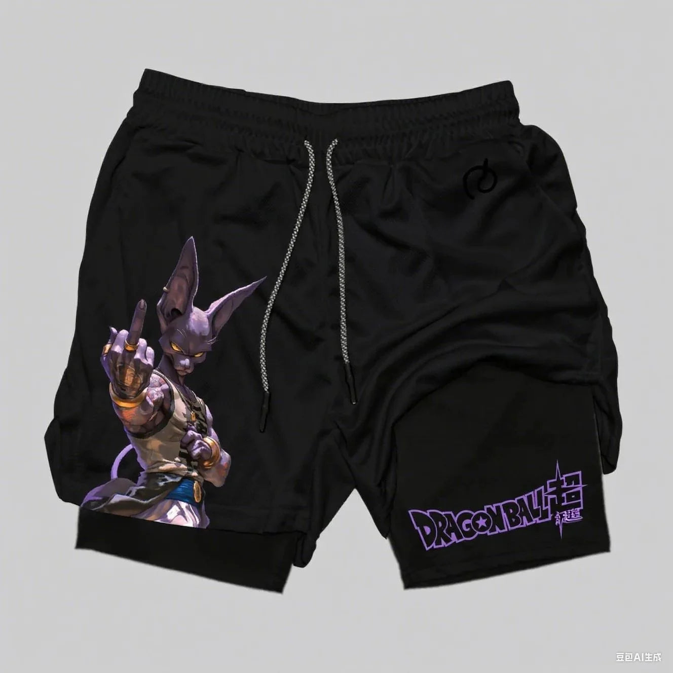 Dragon Ball Wukong Anime Sports Shorts Men's Double Layer 2-in-1 Sports Shorts Summer New Cartoon Printed Beach Pants