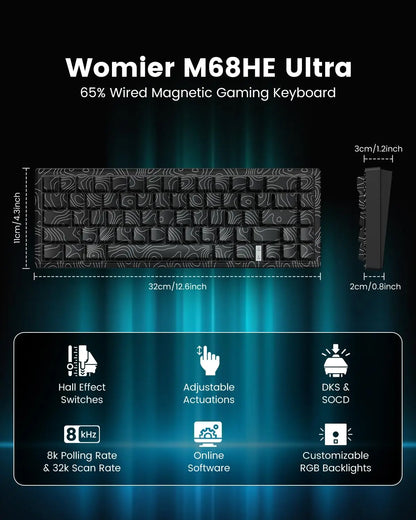 M68HE Pro Hall Effect Mechanical Gaming Keyboard Hot Swap Magnetic Switches Rapid Trigger 8000Hz Polling Rate Keyboard for PC