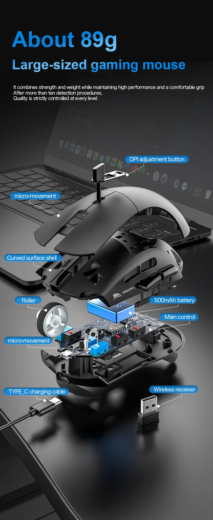 Bezdrátová herní myš SMAILWOLF RS7 Bluetooth, tři režimy, PAW3311, makra s vysokou přesností, pro notebook, gaming i kancelář