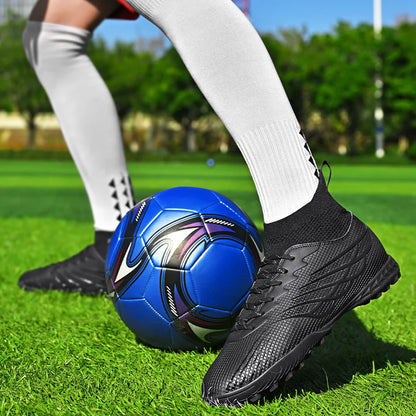 Chaussures de football à crampons TF pour terrain synthétique, modèle à tige haute et coupe ajustée, chaussures de football à lacets avec empeigne respirante en tissu, semelle en caoutchouc antidérapante et durable, ch