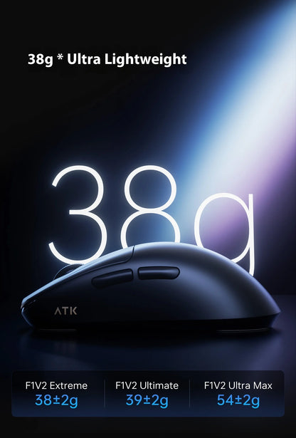 Mouse gaming ATK F1 V2 Ultra MAX wireless tri-mode PAW3950, dublu 8k, ușor, ergonomic, mouse esports, accesoriu PC personalizat