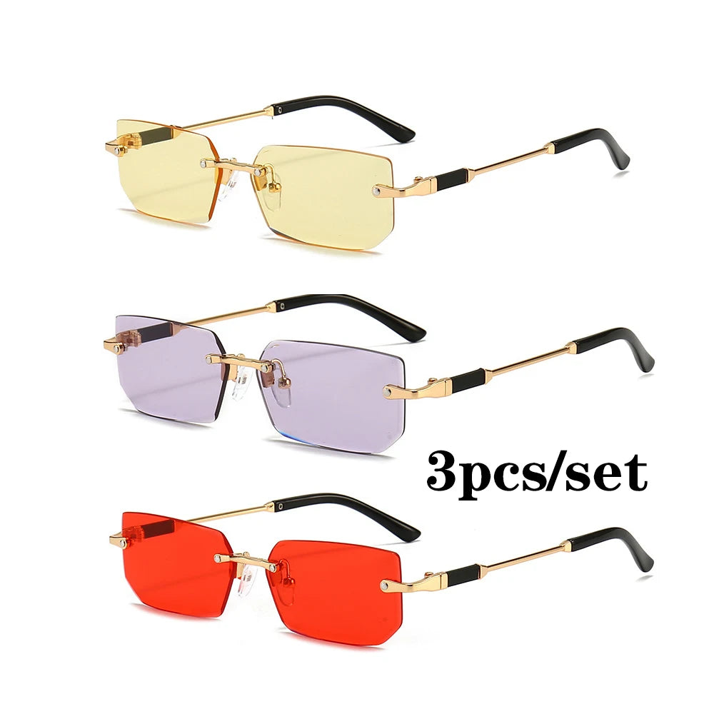 Fashion Rimless Rectangle Sunglasses Popular Women Men Shades Small Square Sun Glasses For Female Male Summer Traveling