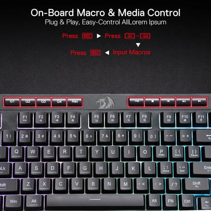 Redragon K515 Shiva Wired RGB Membrane Gaming Keyboard, 98 Keys Mechanical-Feel Keyboard w/Smooth Linear Switch