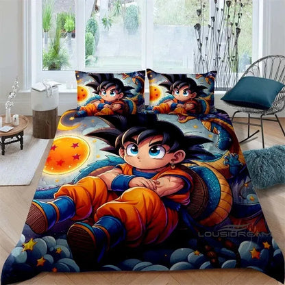 Cartoon/Anime Son Goku Dragon Ball bedrukte beddengoedset: deze zachte en comfortabele set bevat een dekbedovertrek en kussensloop