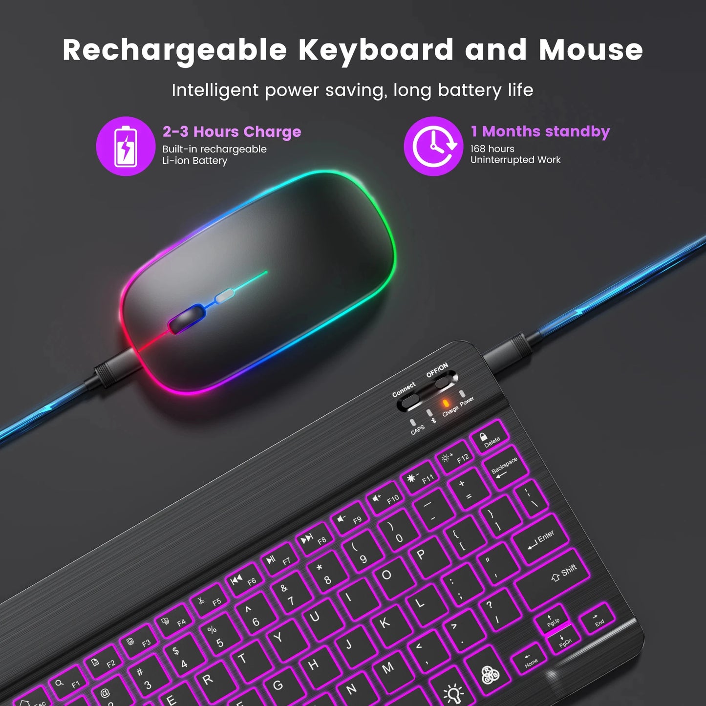 Mini Bluetooth Keyboard RGB Wireless Keyboard 10 inch Backlit Keyboard Backlight Touchpad Keyboard for IOS Android Windows iPad