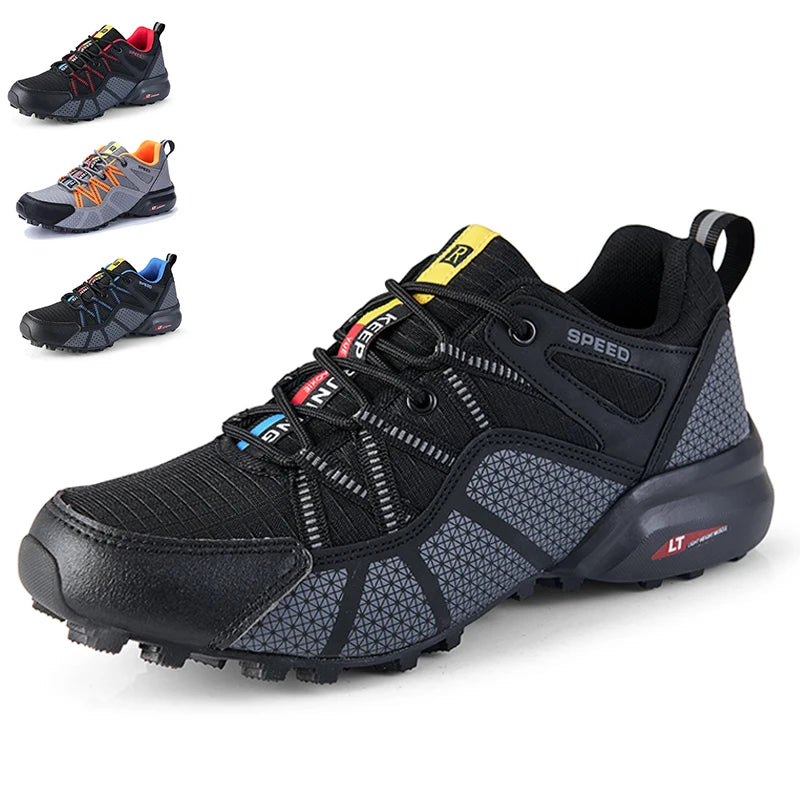 Męskie buty trekkingowe — terenowe buty sportowe outdoor, oddychająca siateczka, antypoślizgowe i odporne na zużycie, do wędrówek i jazdy na rowerze na zewnątrz