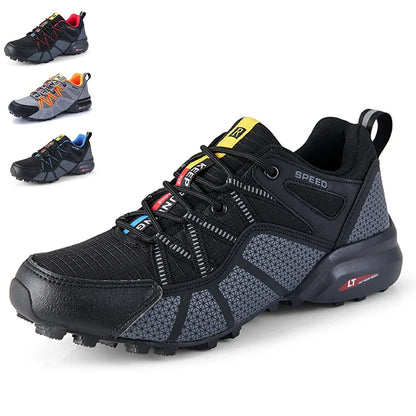 Męskie buty trekkingowe — terenowe buty sportowe outdoor, oddychająca siateczka, antypoślizgowe i odporne na zużycie, do wędrówek i jazdy na rowerze na zewnątrz