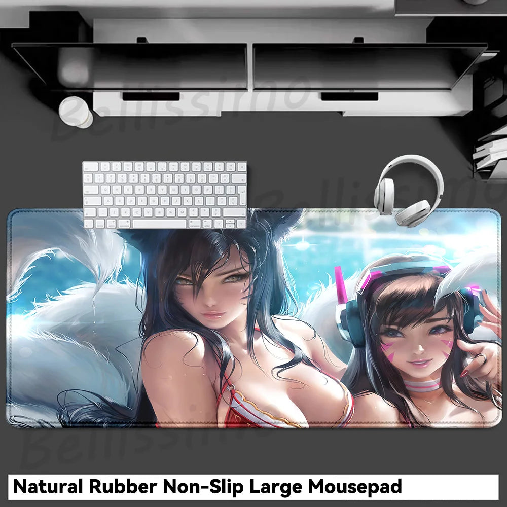 Accesorios Gaming O-Overwatch D-D.va Alfombrilla de Ratón Grande, Alfombrilla para Teclado y Ratón PC, Deskmat XXL Extendida, Alfombrilla Gamer