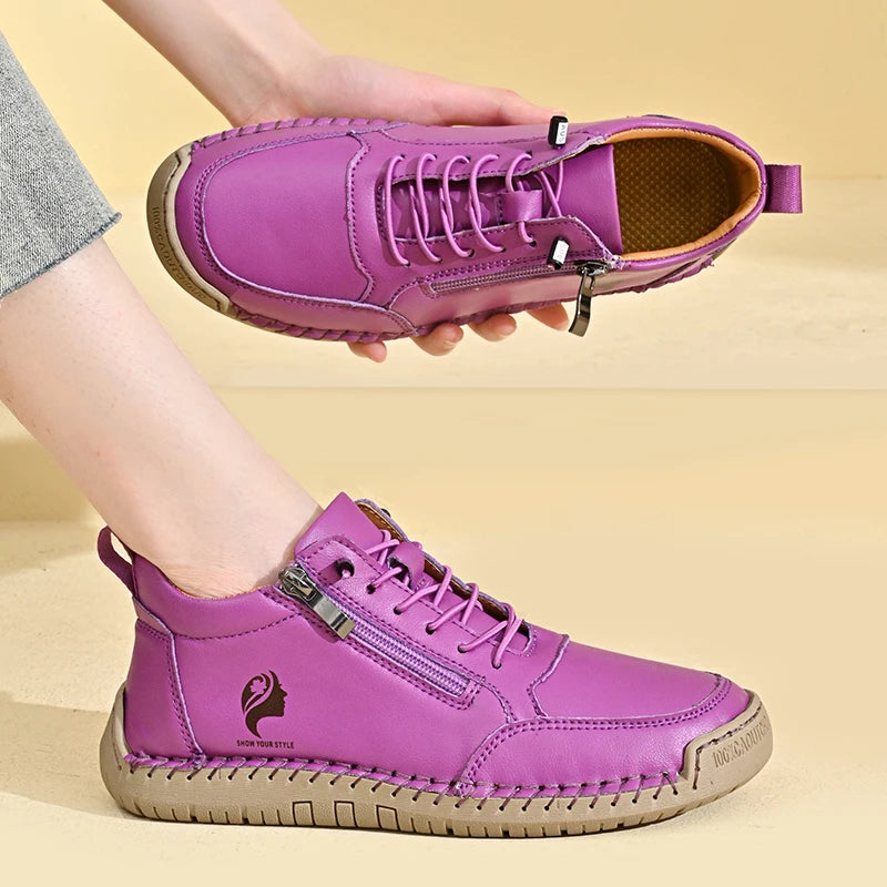 Femmes à la main en cuir chaussures décontractées mode femmes bottines en plein air antidérapant chaussures pour femmes Style britannique rétro femmes bottes