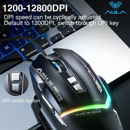 Mouse meccanico cablato AULA S12Pro 1000HZ 12800DPI RGB a bassa latenza con macro personalizzabili, mouse da gaming esports, accessori per PC gamer