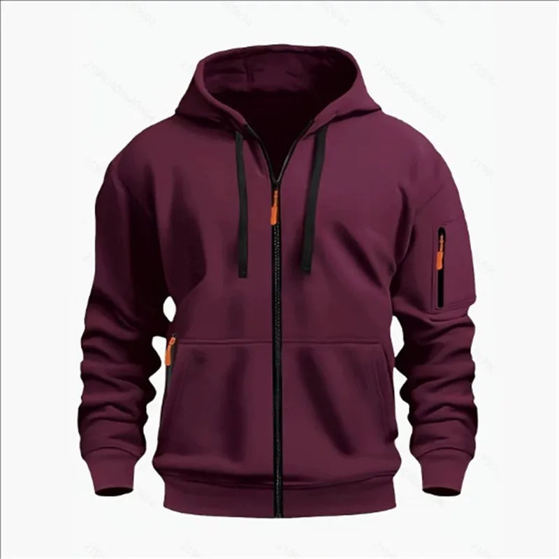 Men's Sweatshirts with Zipper Pockets Thin Solid Color Half Tracksuit Casual Outdoor Hooded Tracksuit Long Sleeves Jacket Coats