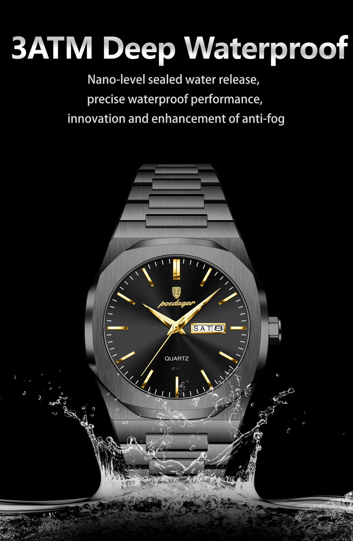 POEDAGAR Fashion Brand Male Watch Waterproof Luminous Stainless Steel Watches For Men Date Week Casual Quartz Men's Clock Reloj