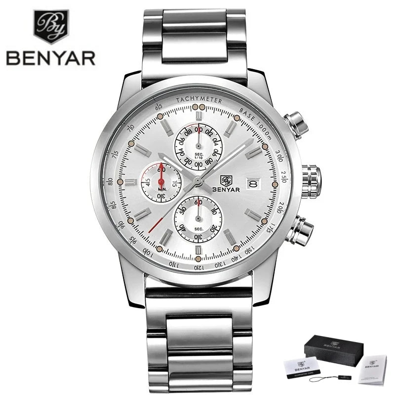 Montre pour homme BENYAR 5102 – Chronographe sportif de luxe à quartz, accessoire de mode d'une grande marque