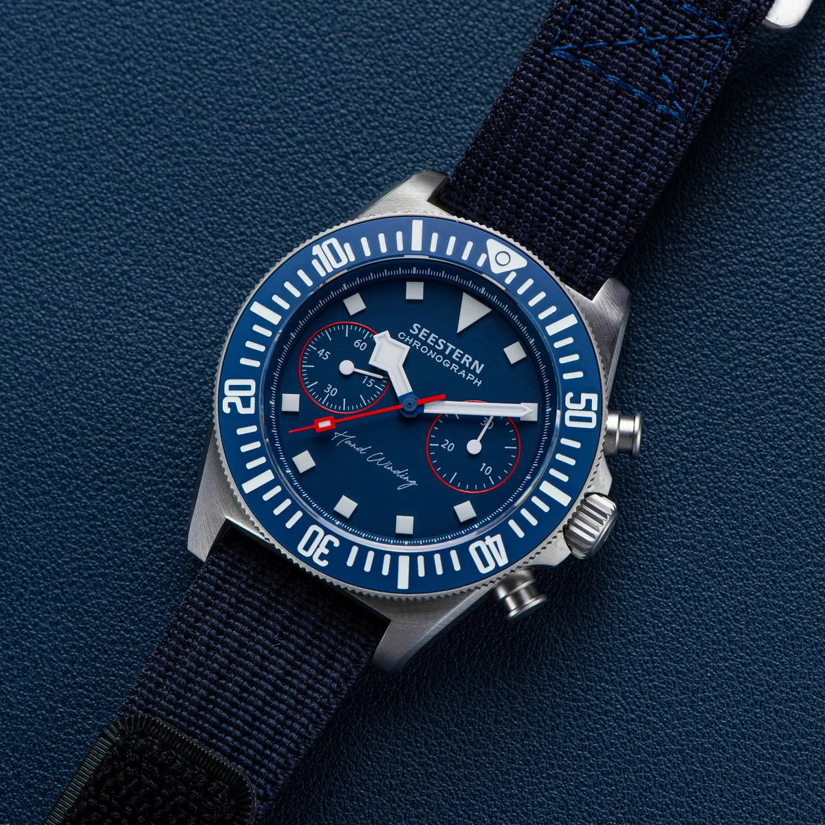 SEESTERN cronógrafo para hombre, reloj mecánico con movimiento Tianjin ST1901, cristal de zafiro, correa de nailon con velcro, esqueleto luminoso