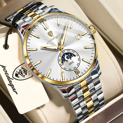 Montre homme de luxe POEDAGAR, style décontracté, en acier inoxydable, à quartz, étanche, lumineuse, avec date, élégante.