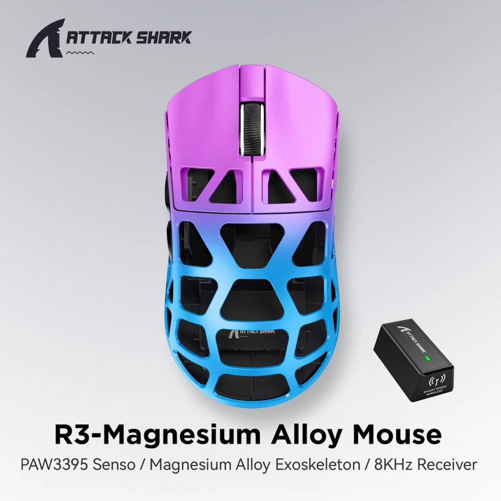 Mysz gamingowa ATTACK SHARK R3 ze stopu magnezu, konstrukcja honeycomb, ultralekka, 8K Hz, sensor PAW3395, 26000 DPI, ergonomiczna obudowa