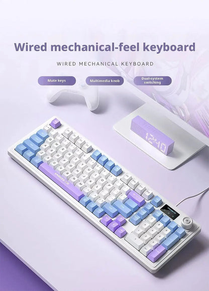 SANGEE Wired 98 Keys Keyboard Mouse Combo with LCD Screen Mechanical Feel RGB Backlit Silent Gaming Office Kit for PC Laptop