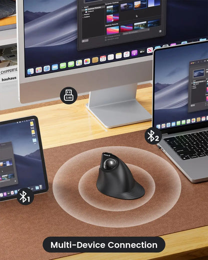 ProtoArc EM05NLWireless Trackball Mouse Rechargeable Bluetooth Ergonomic Vertical Rollerball Mouse for Computer iPad Mac Windows