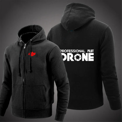 Dji Professional Pilot Drone Spring Autumn Casual Men's Solid Color Zipper Pullover Hoodie Coats Sportswear Fashion Long Sleeve