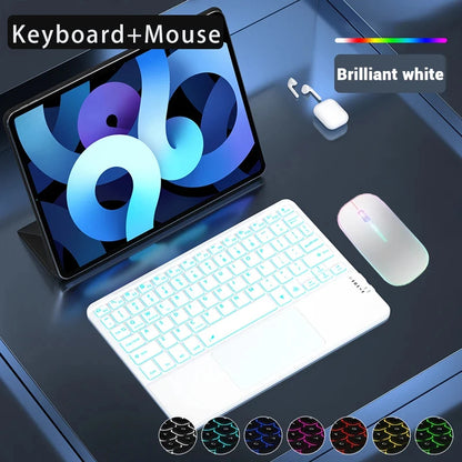 Hebrew/Russian/Spanish/Portuguese/Korean7-Colors Backlit Wireless with Touchpad Keyboard Rechargeable For iPad Tablet PC IOS Win