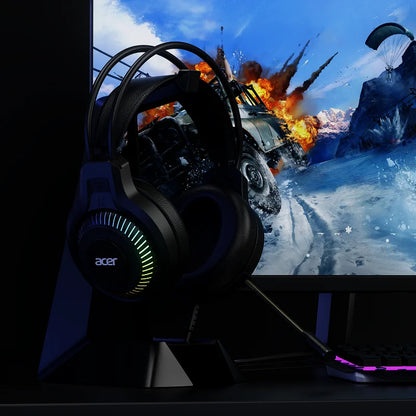 Acer casque de jeu Gamer 7.1 stéréo virtuel Surround basse écouteur casque avec micro lumière LED pour ordinateur PC Gamer OHW303