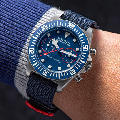 SEESTERN cronógrafo para hombre, reloj mecánico con movimiento Tianjin ST1901, cristal de zafiro, correa de nailon con velcro, esqueleto luminoso