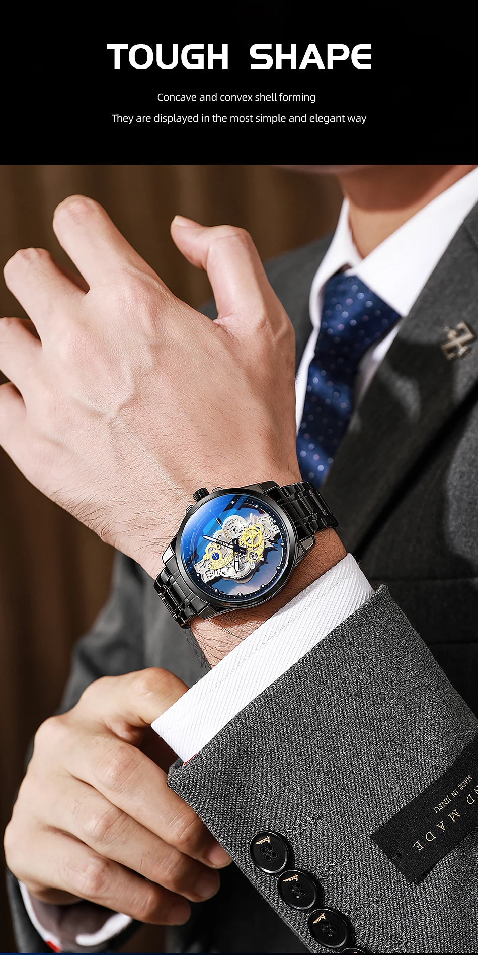 TPW Hot Trendy Fashion Wholesale Men Golden Black Blue Skeleton NOT Automatic Watch Quartz Wrist Watches Luxury 2024