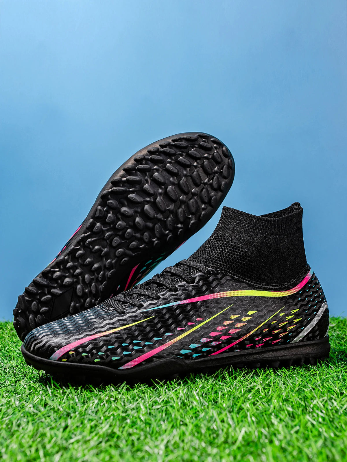 Chaussures de football TF professionnelles pour hommes, femmes et enfants, en PU + tissu respirant, semelle en caoutchouc résistante à l'usure