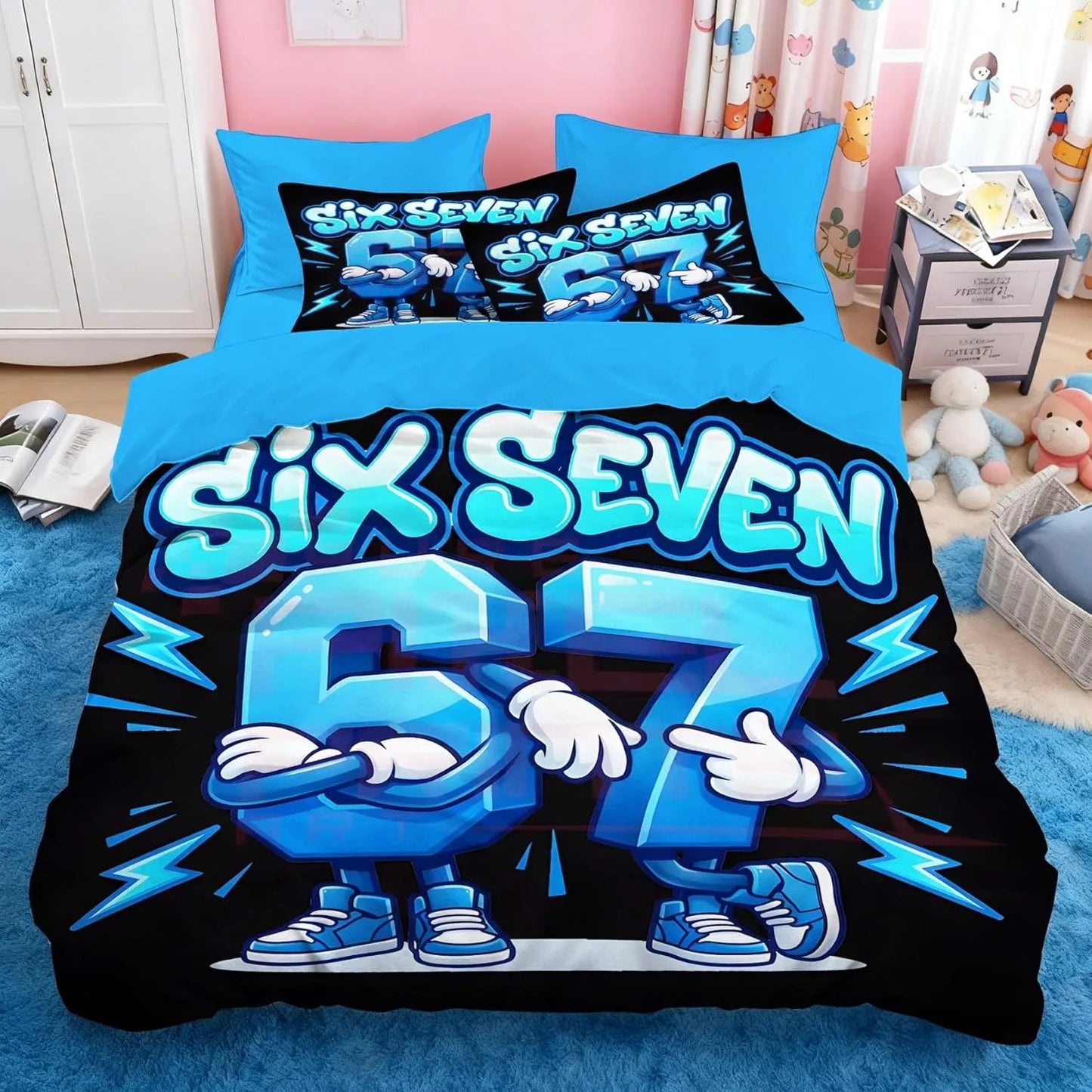 Komplet posteljine s cartoon printom Six Seven 67, 2/3 komada, navlaka za poplun i jastučnica za dom, tinejdžere i odrasle, poklon za dječake i djevojčice