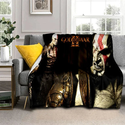 3D God of War Games Gamer Kratos HD Blanket,Soft Throw Blanket for Home Bedroom Bed Sofa Picnic Travel Office Cover Blanket Kids