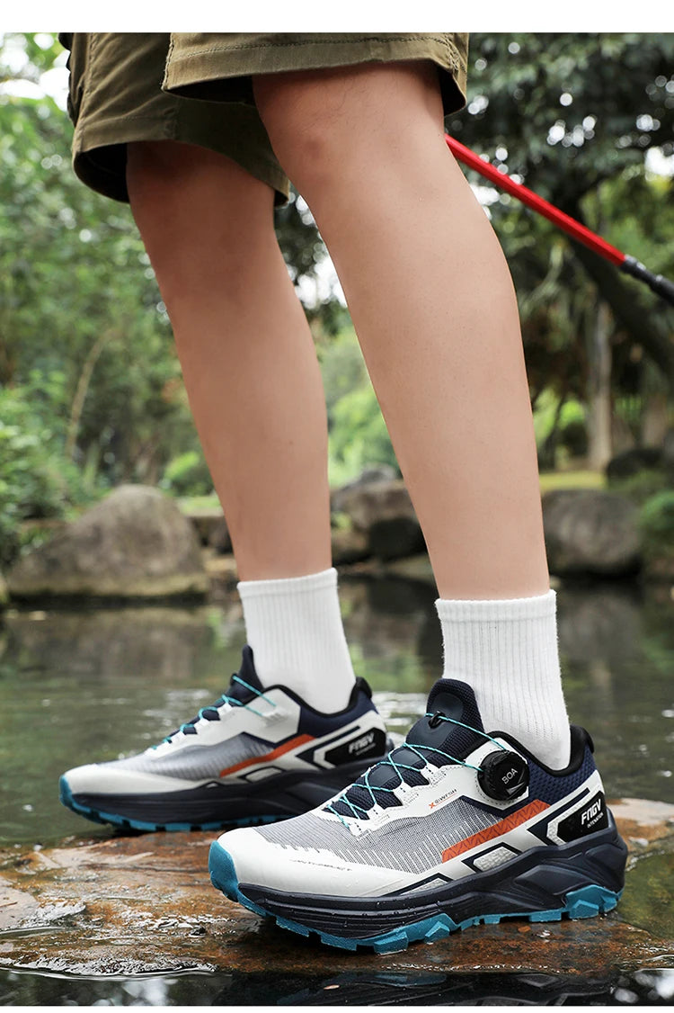 Chaussures de course pour hommes avec boucle rotative, baskets légères en maille respirante pour hommes, chaussures de sport décontractées imperméables pour la salle de sport et l'entraînement