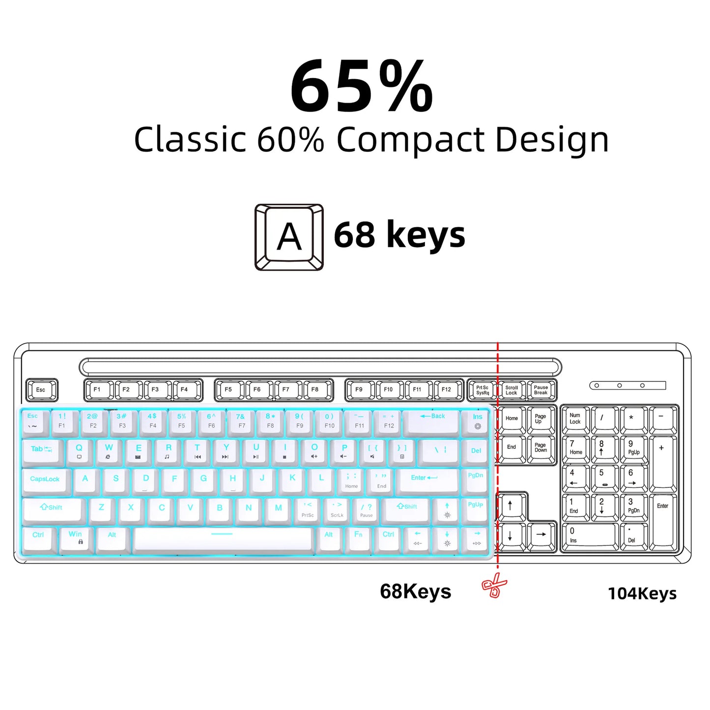 Mechanical keyboard gaming 60% USB white keys Keyboards gamer mini Ergonomic Computer keyboard Backlit Music keyboard pc