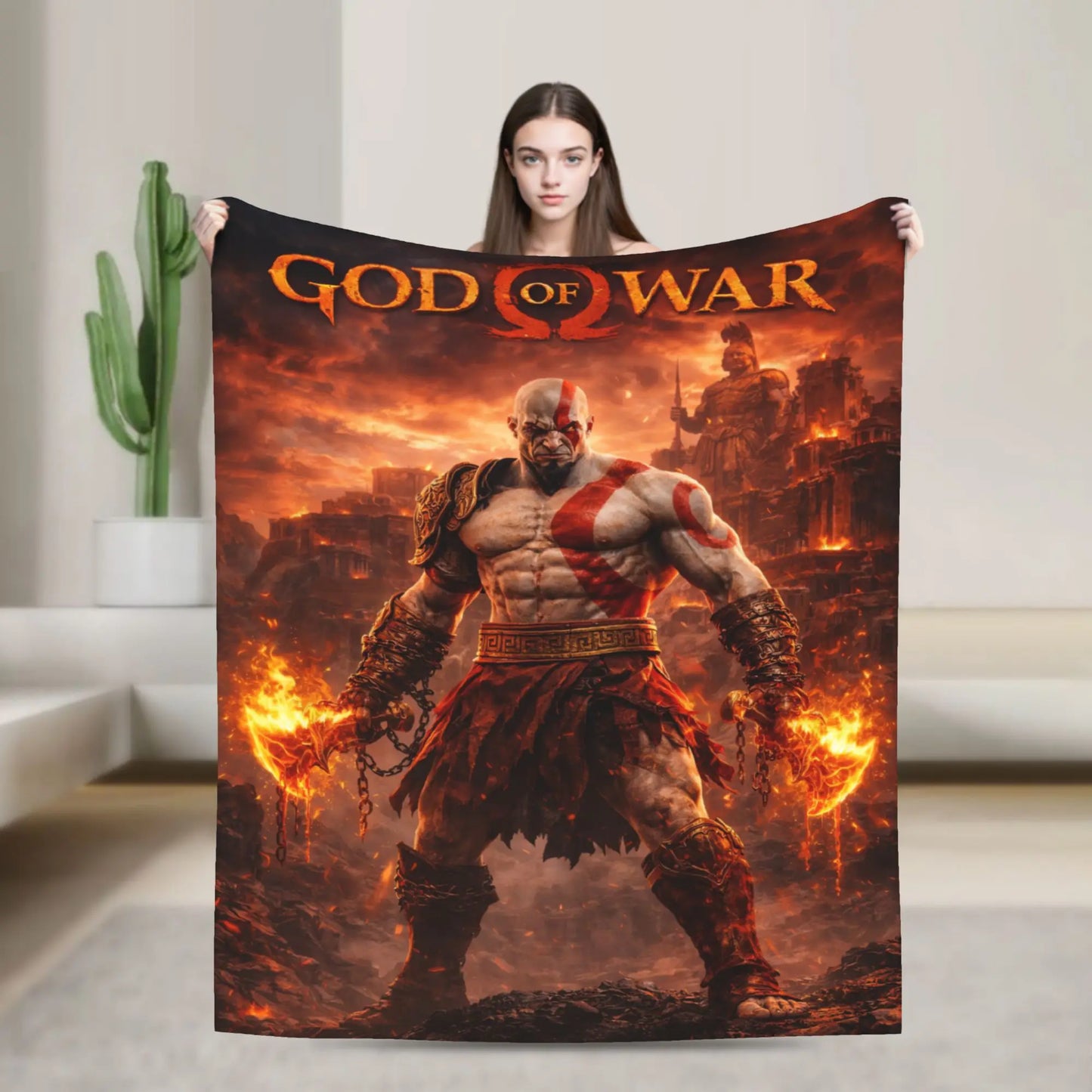 God of War Games Kratos Cartoon Flannel Blanket  Super Soft Throw Blanket for Couch Bed Travel Street Trend Bedspread Sofa Bed