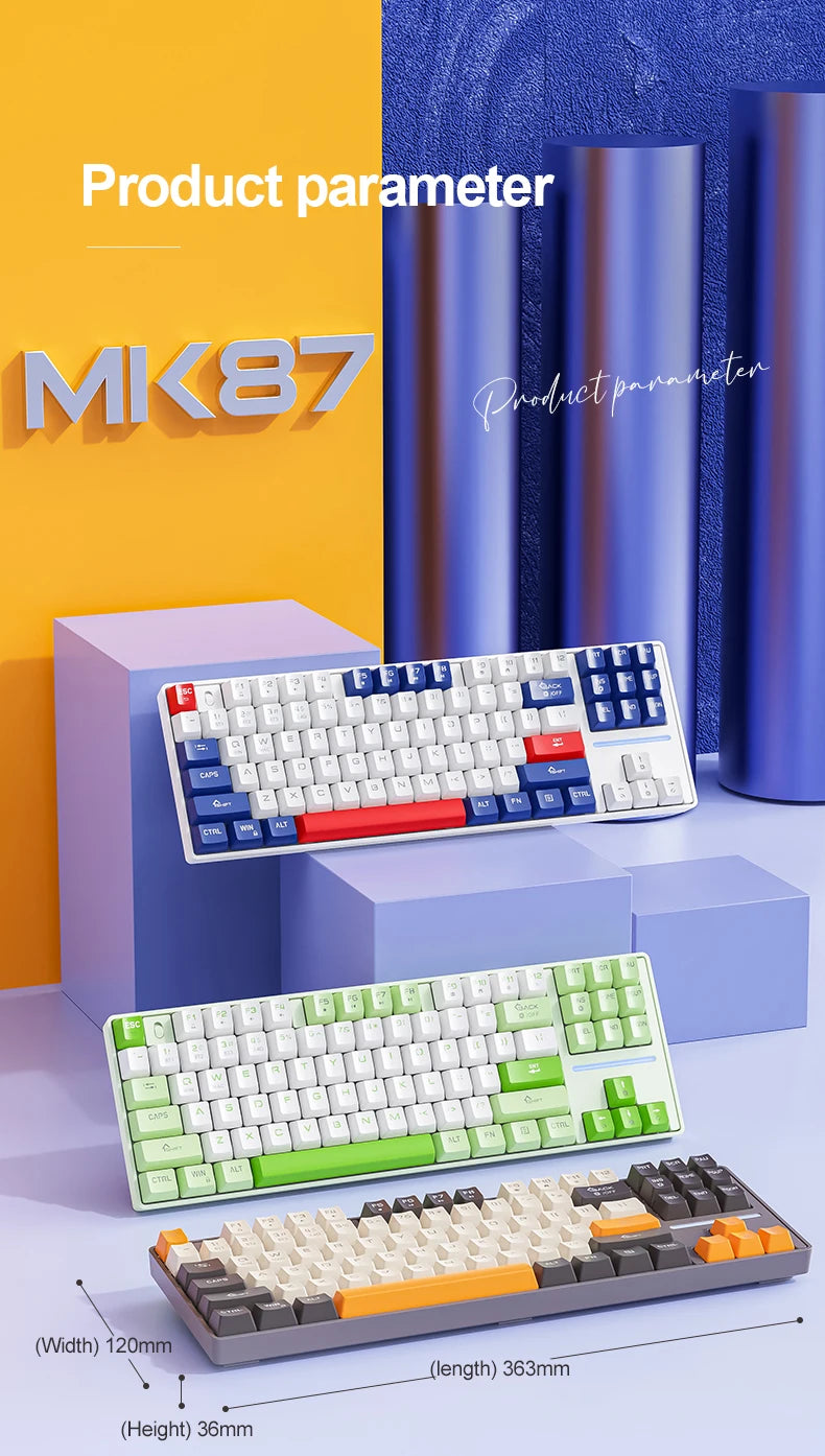 SMAILWOLF MK87 teclado mecânico sem fios Bluetooth para e-sports, com teclas completas, hot-swap e personalização