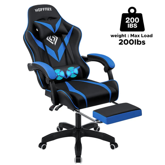 200Lbs Load Gaming Chair with Massage Ergonomic Computer Chair Footrest and Lumbar Support Reclining PC Chair Adjust Armrest