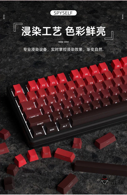 New Keycaps for 60/64/84/98/108 Gaming Mechanical Keyboard MX Switch 135 Keys OEM PBT Side Engraved Red and Black Gradient Color