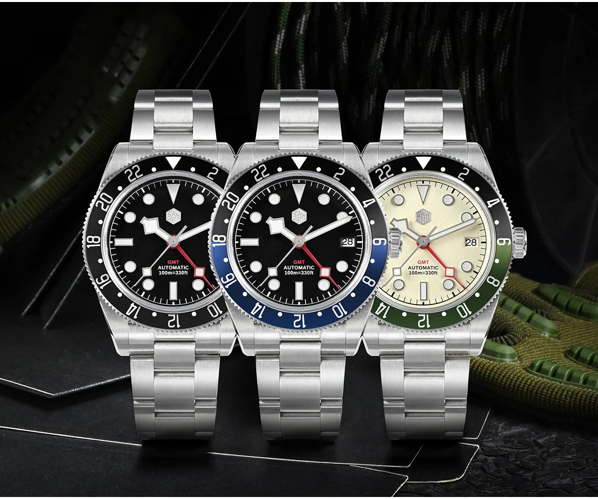 San Martin 39mm NH34 GMT Men Luxury Watch Bidirectional Aluminum Bezel Automatic Mechanical Sapphire 100M Waterproof  SN0109