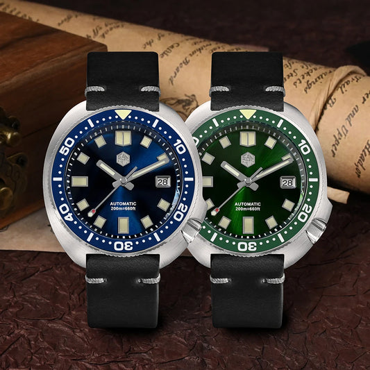 Pánské potápěčské hodinky San Martin Turtle 44 mm NH35, automatické mechanické náramkové hodinky se safírovým sklem, vodotěsné do 200 m, s luminiscenčními prvky, Relojes SN0047