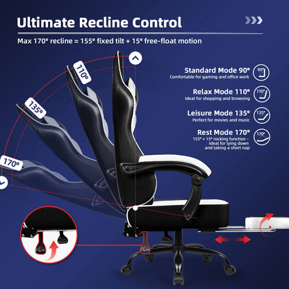 AUTHMIC Gaming Chair Ergonomic Reclining Office Chair with Adjustable Lumbar Support & Headrest  High-Back PC Gamer Adults Teen