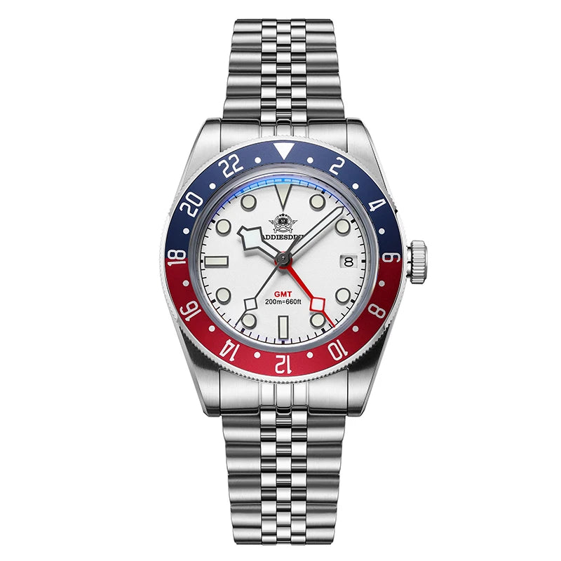 ADDIESDIVE Luxury GMT515-24H Men's Watch Diver 200m Bubble Mirror Glass BGW9 Super Luminous Stainless Steel Men's Analog Watches