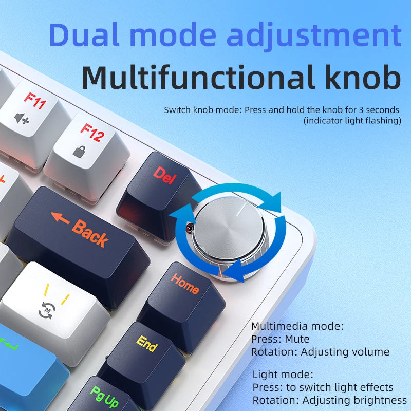 K82 75% Wired Mechanical Keyboard RGB Backlight, 82 KEY, Full Key Hot Swappable Blue Switch, Multifunctional Knob, Windows & Mac