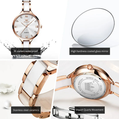 OLEVS 5872 Luxury Women's Watches Elegant Fashion Ceramic strip Waterproof Japan Imports Quartz Watch Dress Lady Watch Simple