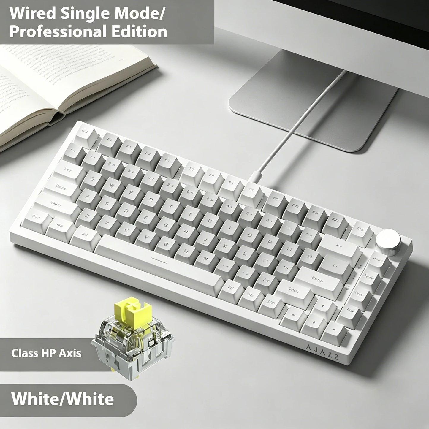 Teclado mecánico con cable AJAZZ AK820 75%: hot‑swappable, retroiluminación RGB/blanca/azul hielo, control con perilla de volumen | Para oficina y gaming