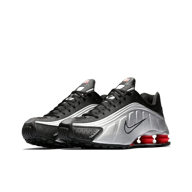 Nike Shox R4 Chaussures de course décontractées basses pour la ville et les trajets quotidiens, unisexe, argent et rouge BV1111-008