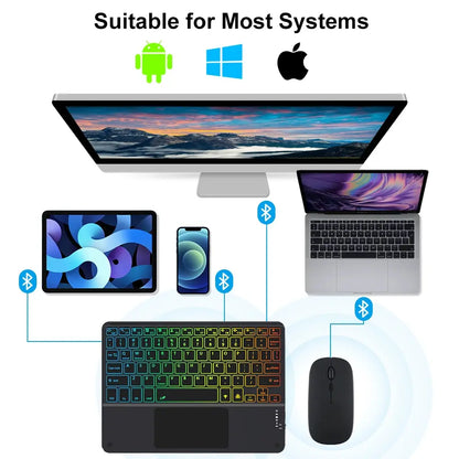 Hebrew/Russian/Spanish/Portuguese/Korean7-Colors Backlit Wireless with Touchpad Keyboard Rechargeable For iPad Tablet PC IOS Win