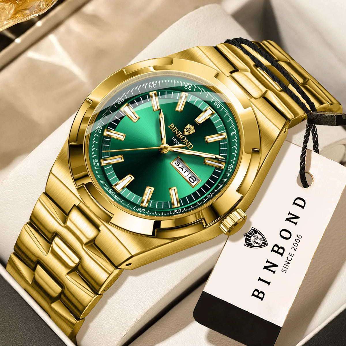 Montres à quartz BINBOND en acier inoxydable pour hommes – Montre de luxe, étanche et luminescente – Modèle original pour homme